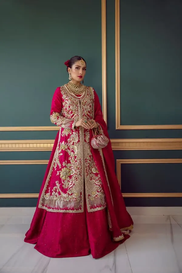 Long Jacket Lehenga Red Bridal Dress Pakistani #BS811
