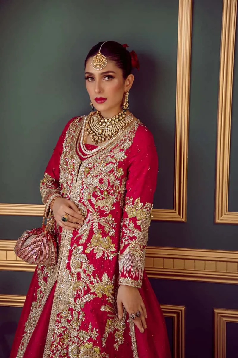 Long Jacket Lehenga Red Bridal Dress Pakistani #BS811