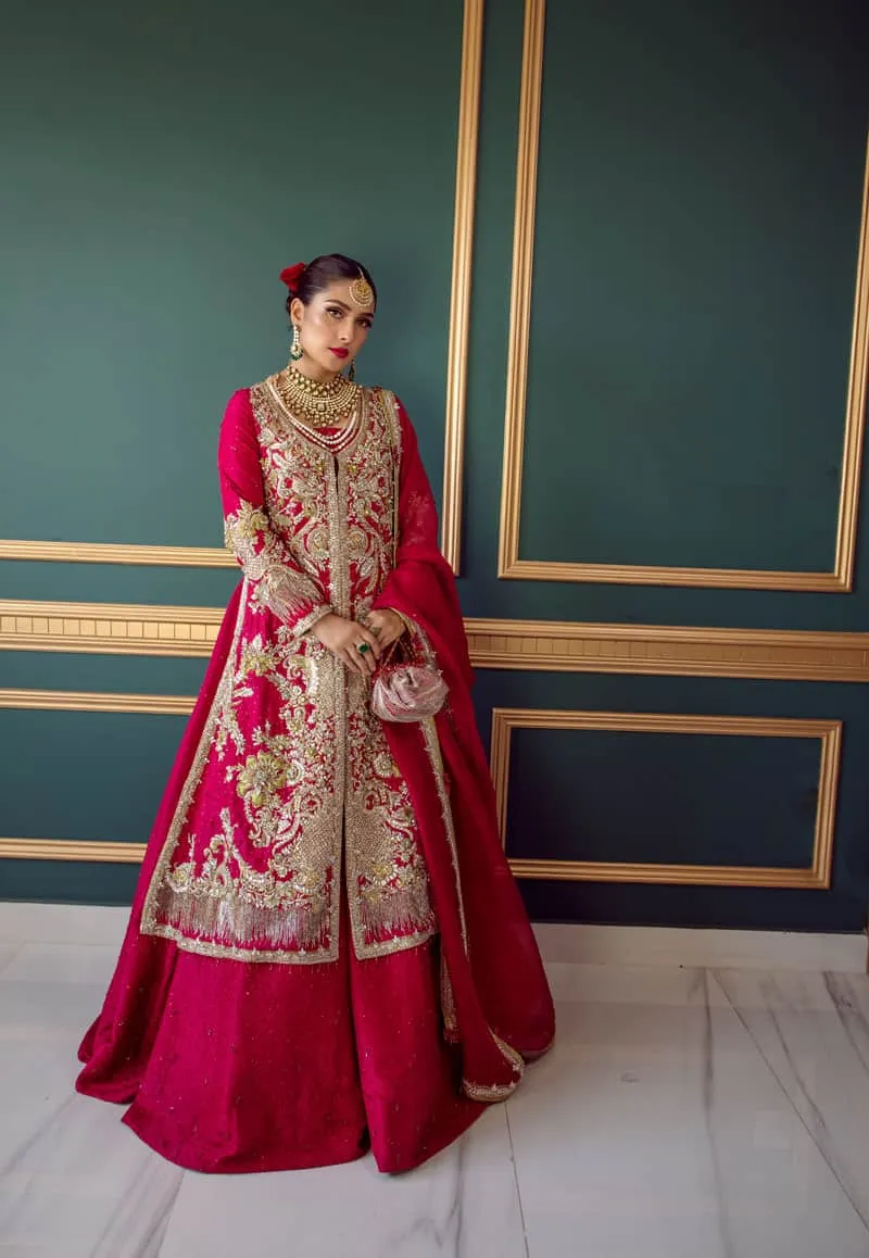 Long Jacket Lehenga Red Bridal Dress Pakistani #BS811