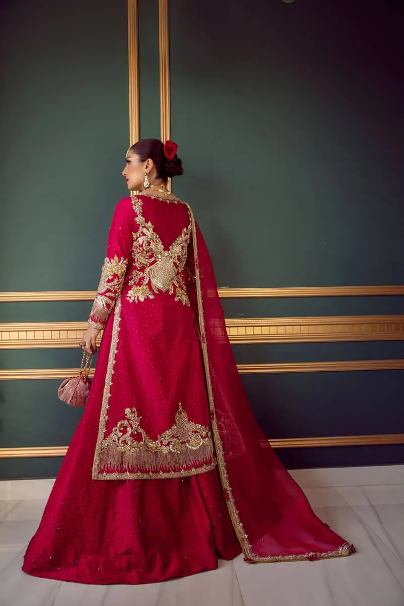 Long Jacket Lehenga Red Bridal Dress Pakistani #BS811