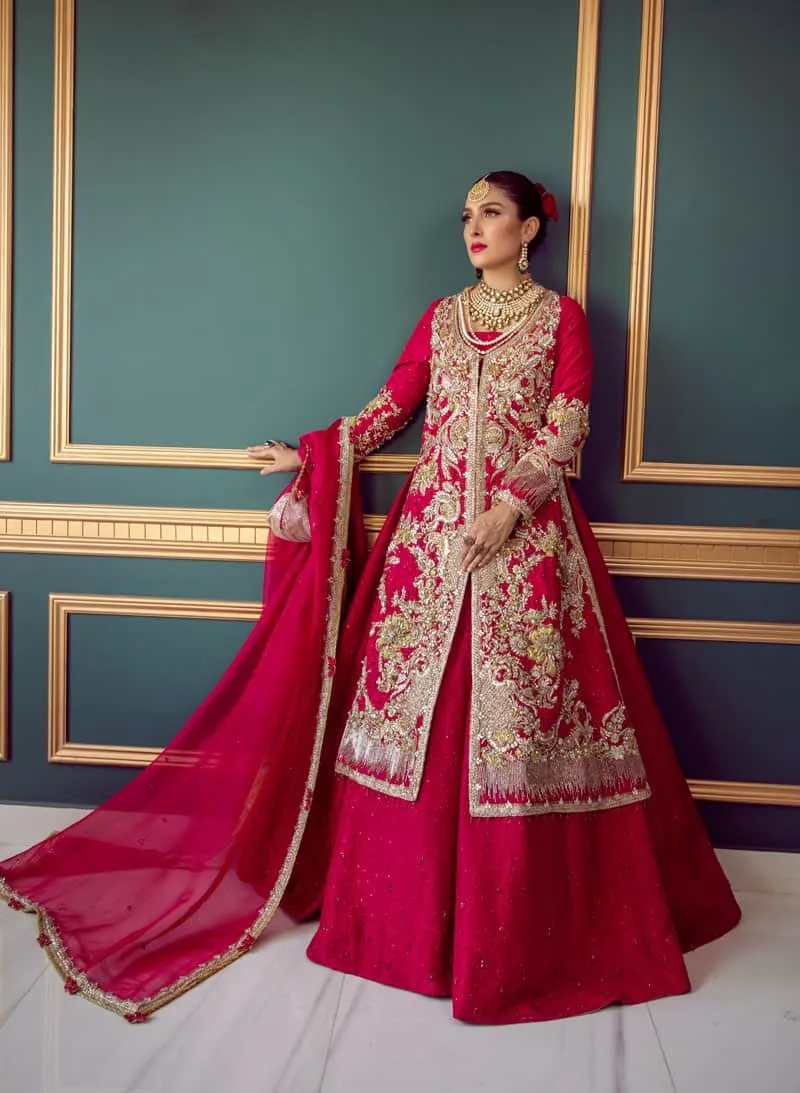 Long Jacket Lehenga Red Bridal Dress Pakistani #BS811