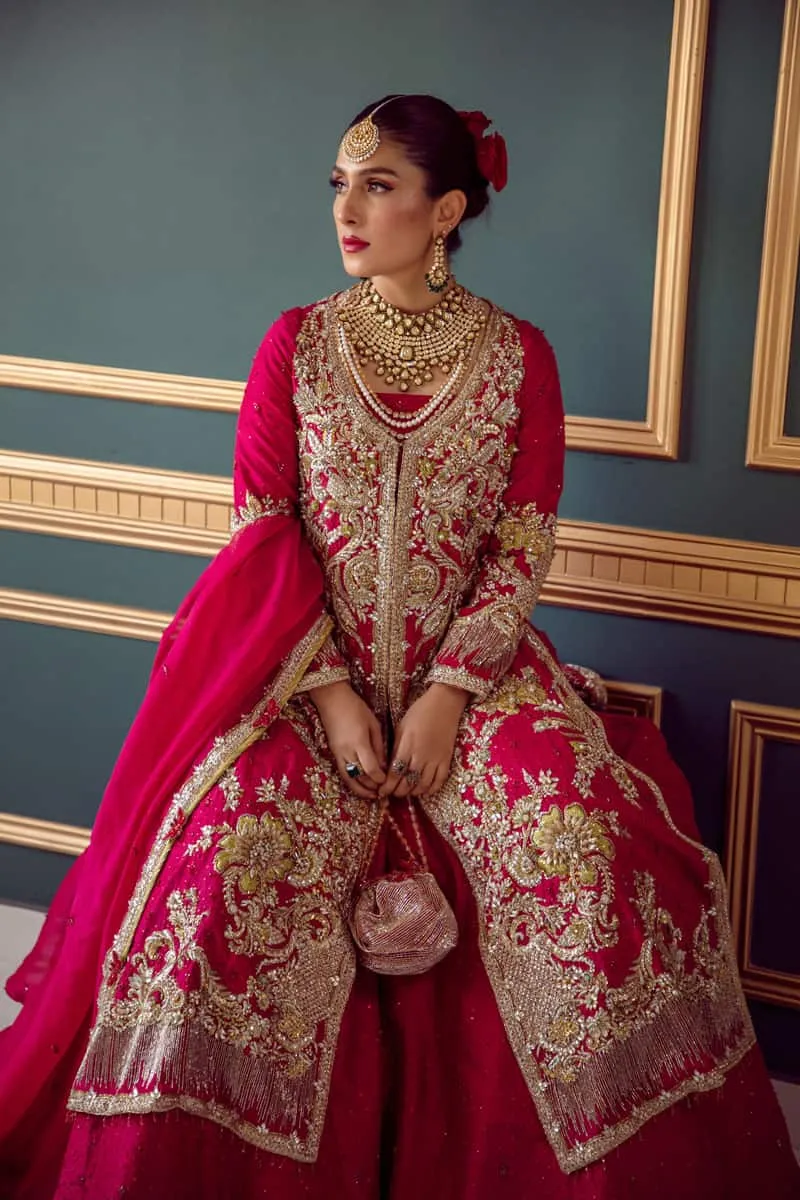Long Jacket Lehenga Red Bridal Dress Pakistani #BS811
