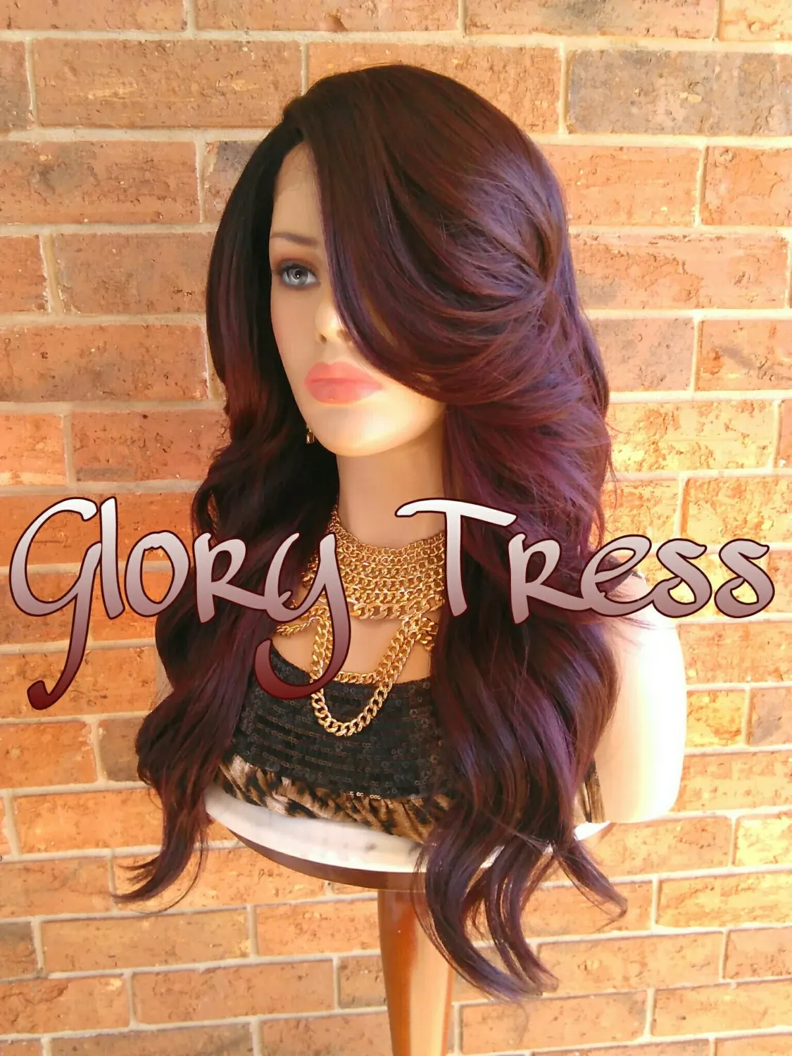 Long Wavy Lace Front Wig, Silky Dark Cherry Wig, Dark Rooted Bombshell Wig // PURITY (Free Shipping)
