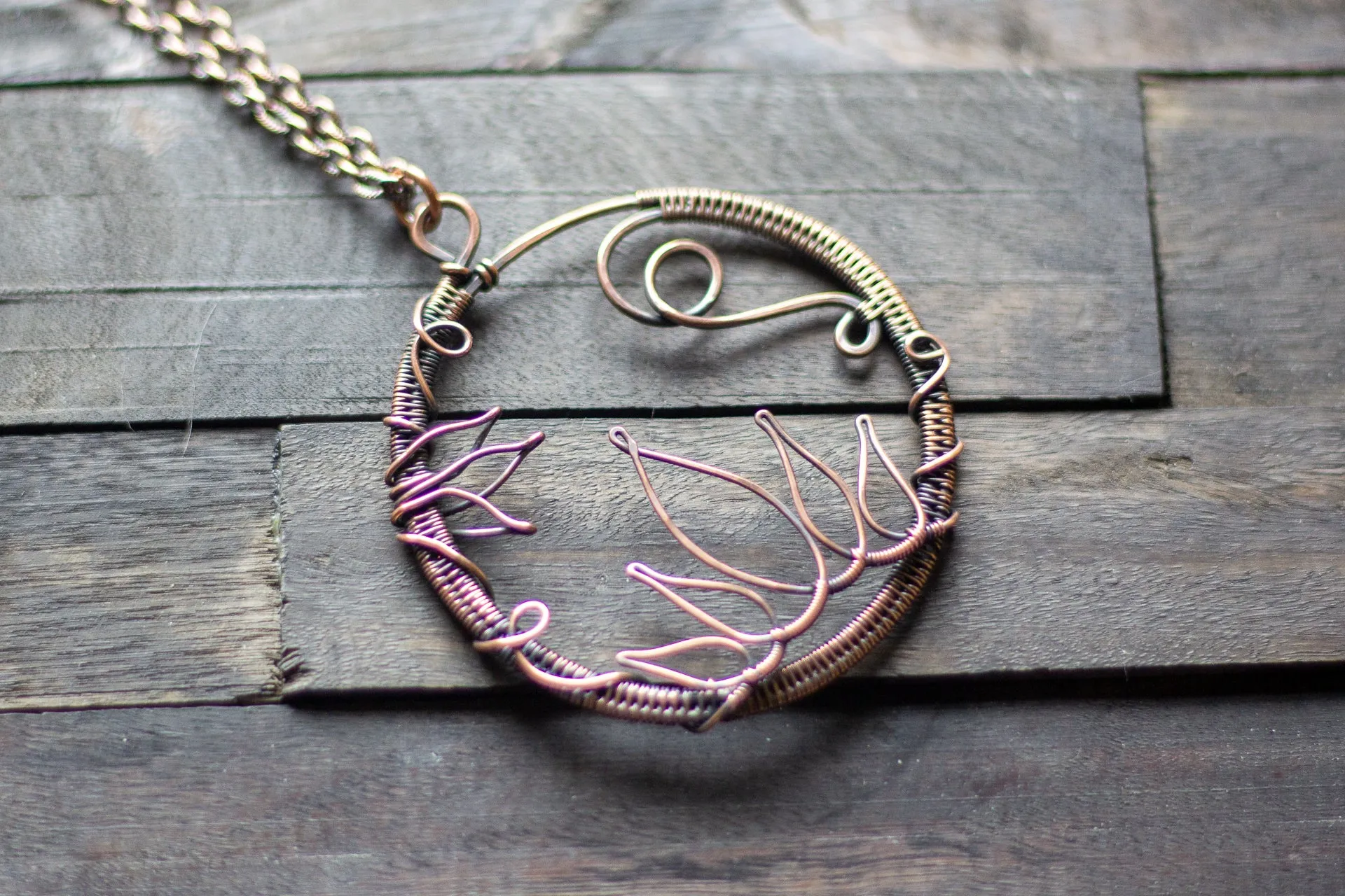 Lotus Flower Copper Circular Pendant