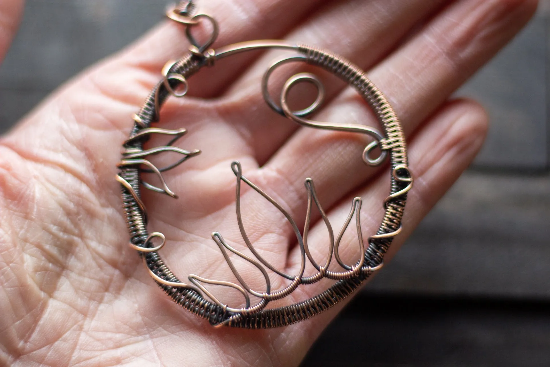 Lotus Flower Copper Circular Pendant