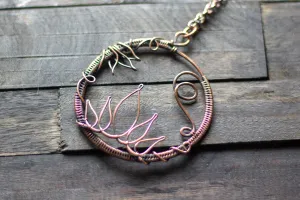 Lotus Flower Copper Circular Pendant