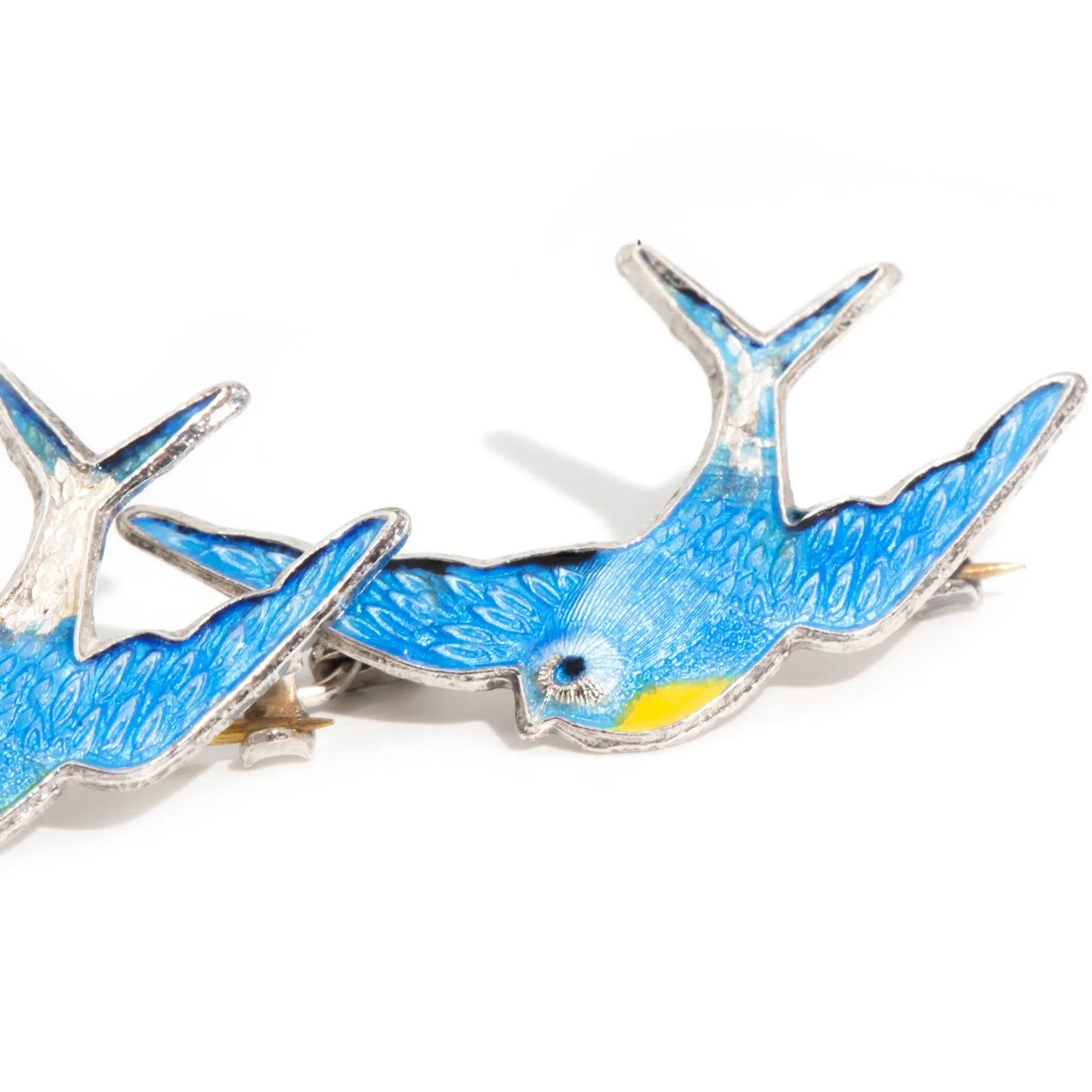 Luna Vintage Bluebirds of Happiness Silver Enamel Brooch
