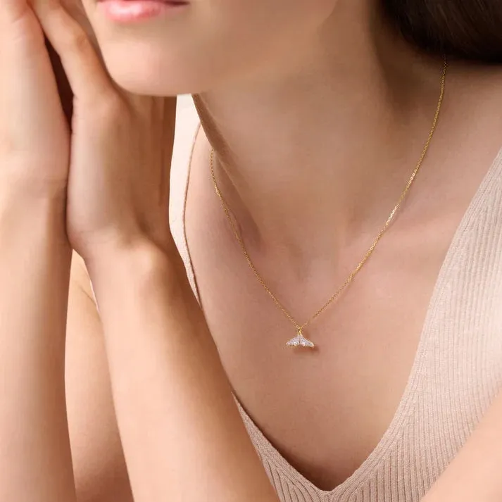 M by Monte Luna LG Diamond Whale Tail Pendant Necklace in 18K Yellow Gold/Rhodium Plated Sterling Silver