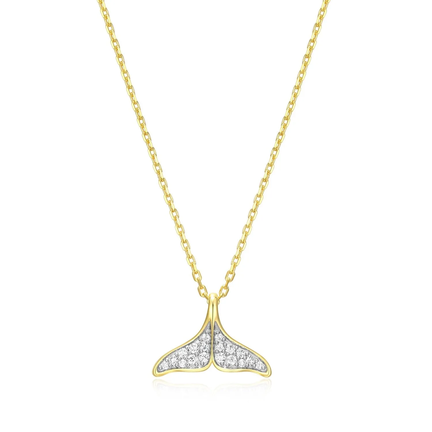 M by Monte Luna LG Diamond Whale Tail Pendant Necklace in 18K Yellow Gold/Rhodium Plated Sterling Silver