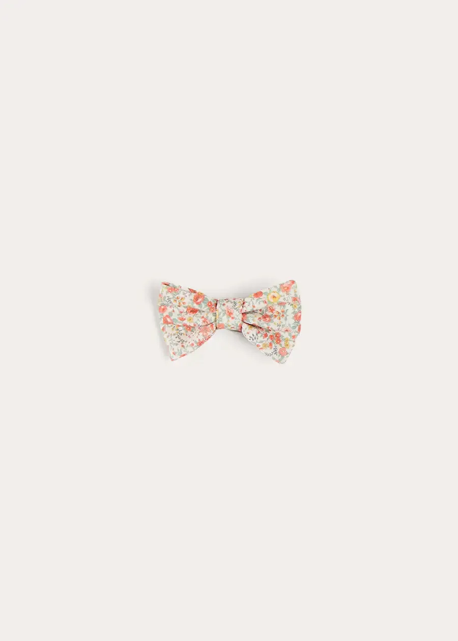Mabel Floral Small Bow Hair Clip in Coral