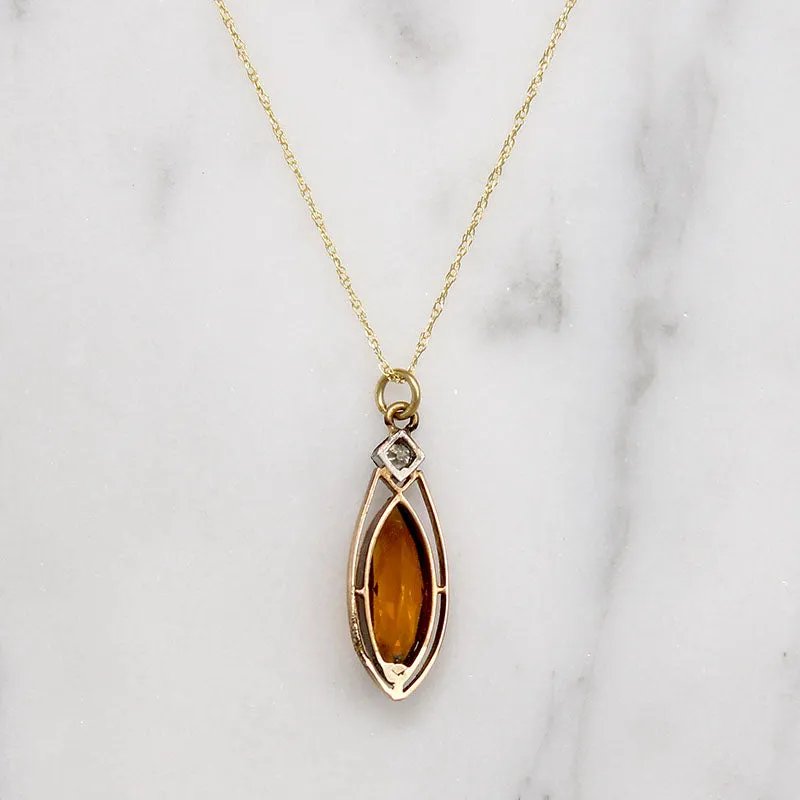 Marquise Citrine in Delicate Gold Pendant