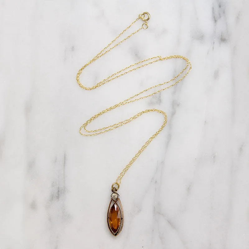 Marquise Citrine in Delicate Gold Pendant