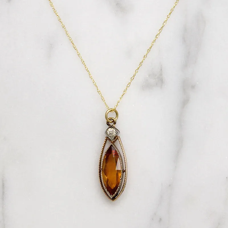 Marquise Citrine in Delicate Gold Pendant
