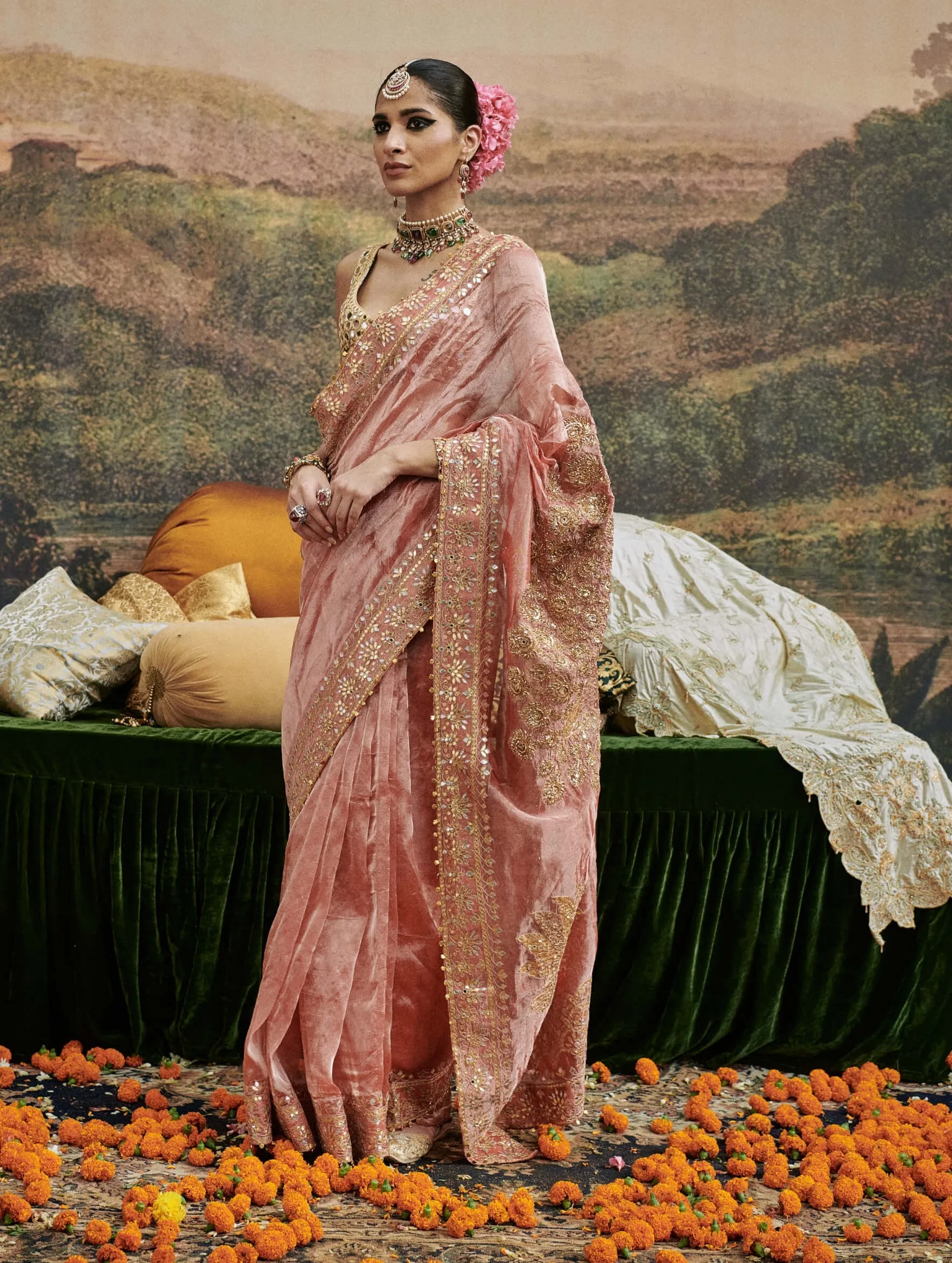 Mayur shilp red sari and blouse