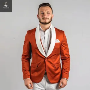Men's Stylish Rust Tuxedo Suit – Rust & White Bespoke Wedding Attire, Custom Tailored Suits