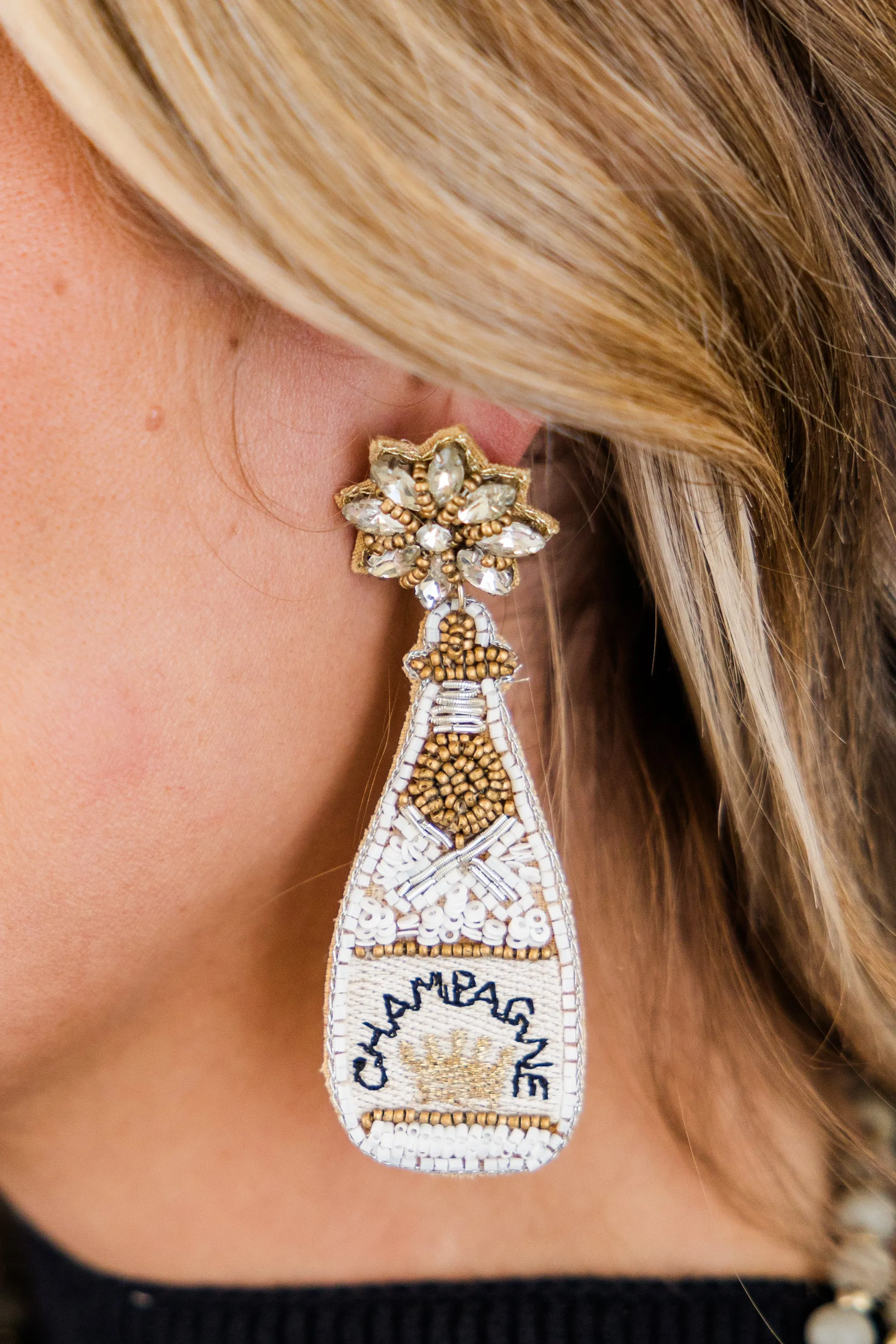 Midnight Toasts Earrings, White