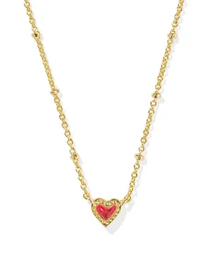 Mini Ari Heart Necklace - Gold Red Kyocera Opal