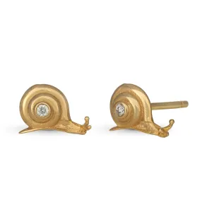 Mini Gold Snail Studs In 14K Gold & Diamonds