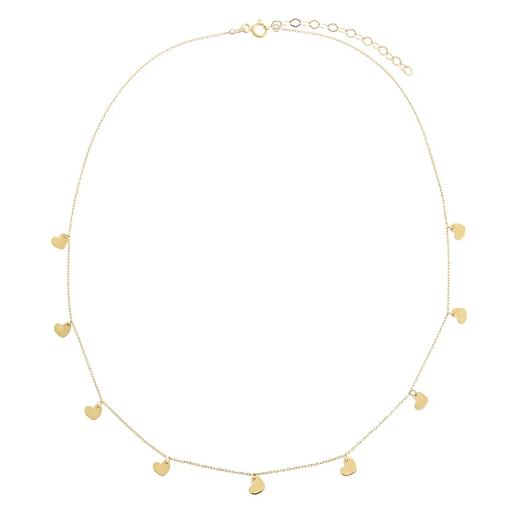 Mini Solid Dangling Hearts Necklace 14K