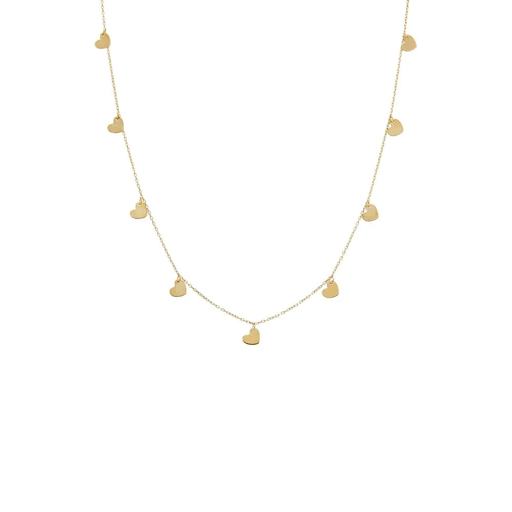 Mini Solid Dangling Hearts Necklace 14K