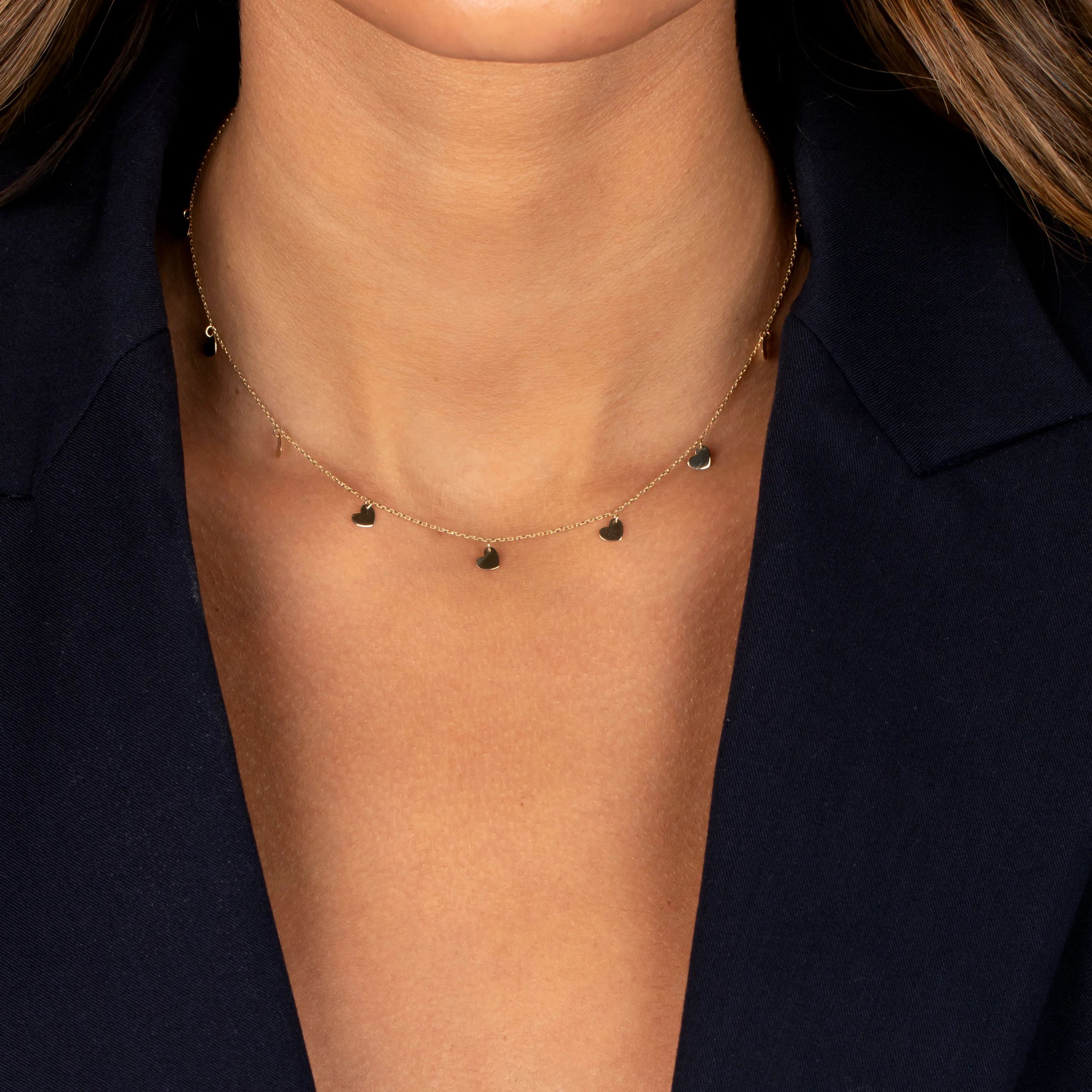 Mini Solid Dangling Hearts Necklace 14K
