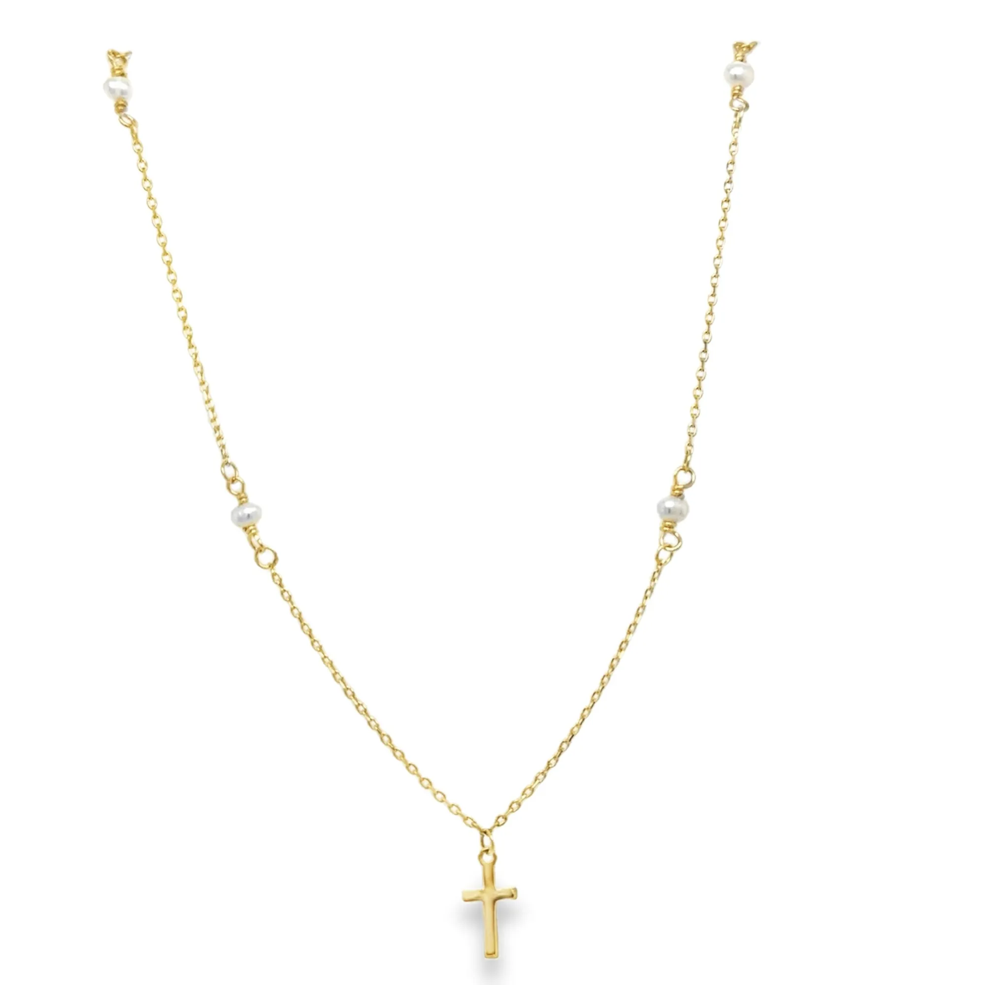 Miniature Cross on Pearl Station Necklace