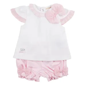 Mintini Bows Top & Bloomer Set - White/Pink