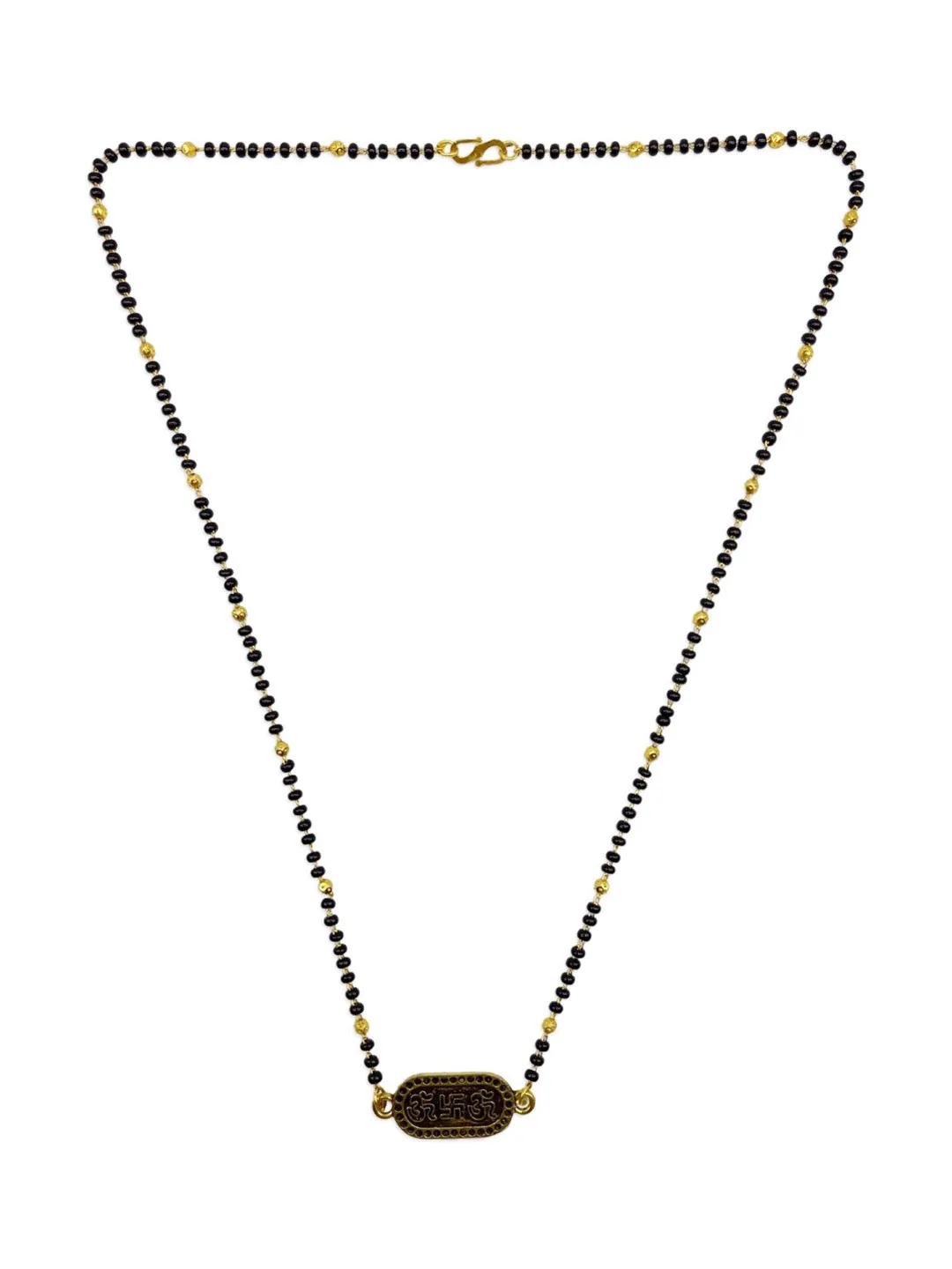 Modern Simple Trendy Short Mangalsutra Designs Om Swastik Pendant Gold And Black Beads Chain