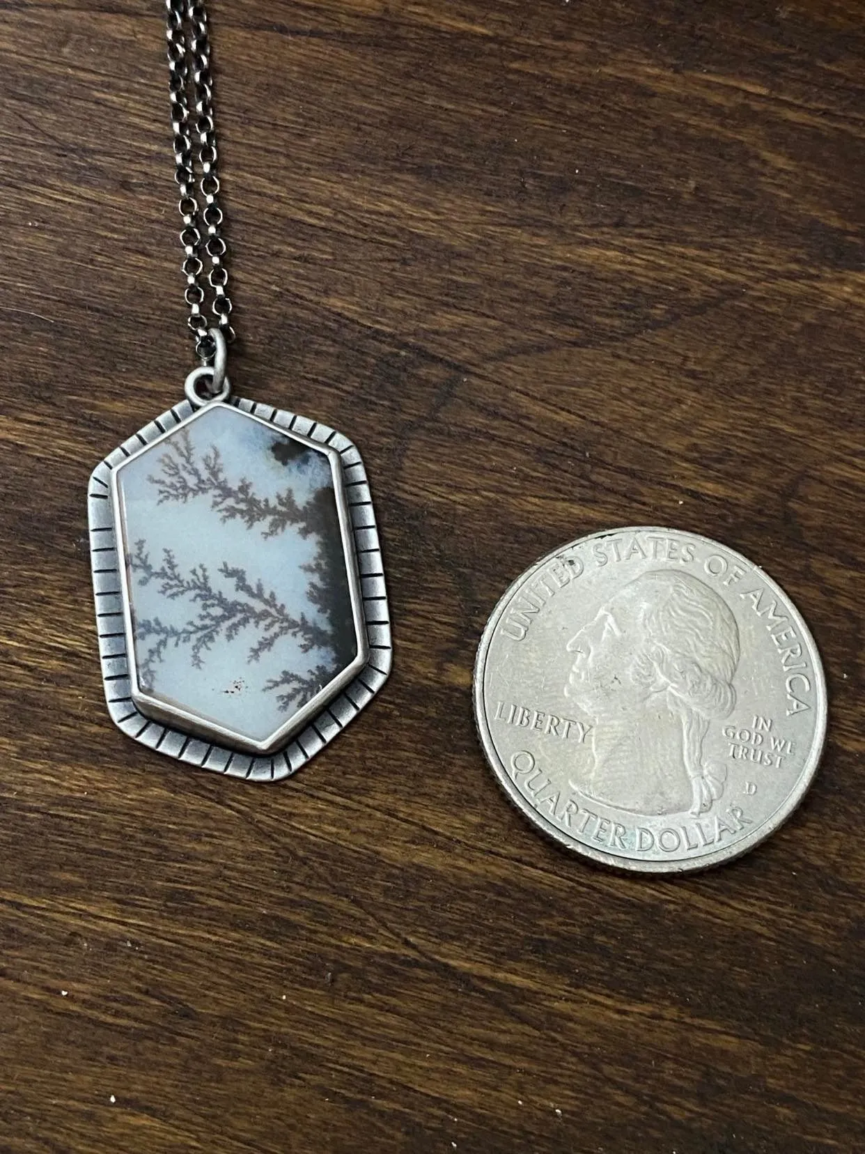 Morning Frost Dendrite ~Delicate Custom Silver Work with 18" Chain