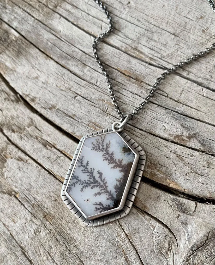 Morning Frost Dendrite ~Delicate Custom Silver Work with 18" Chain