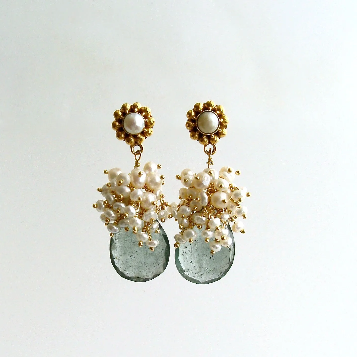 Moss Aquamarine Pearl Clusters Earrings - Les Fleurs de la Mer II Earrings