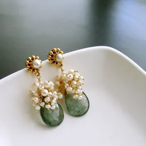 Moss Aquamarine Pearl Clusters Earrings - Les Fleurs de la Mer II Earrings