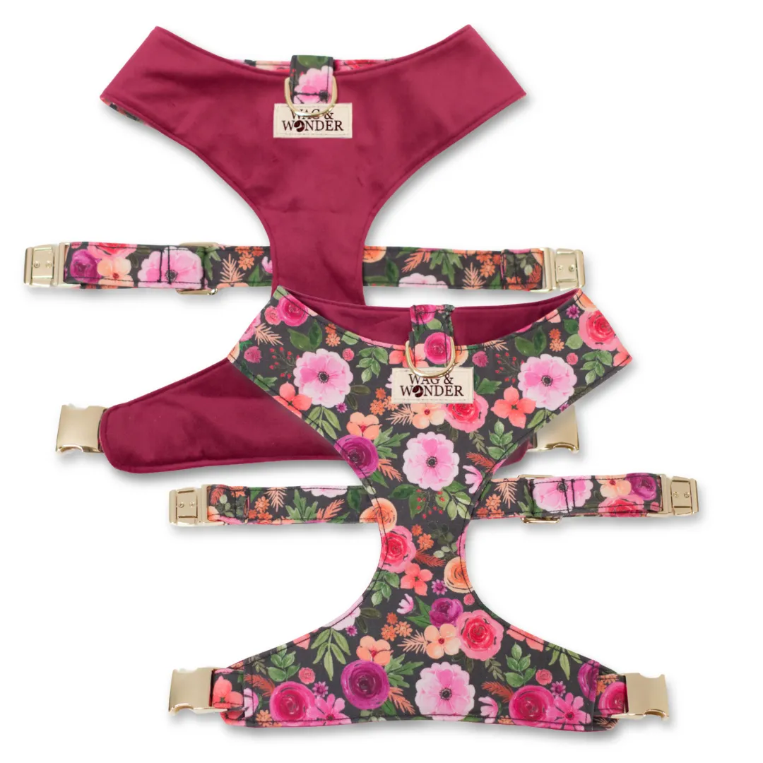 Mulberry Bouquet Reversible Dog Harness   Sailor Bow