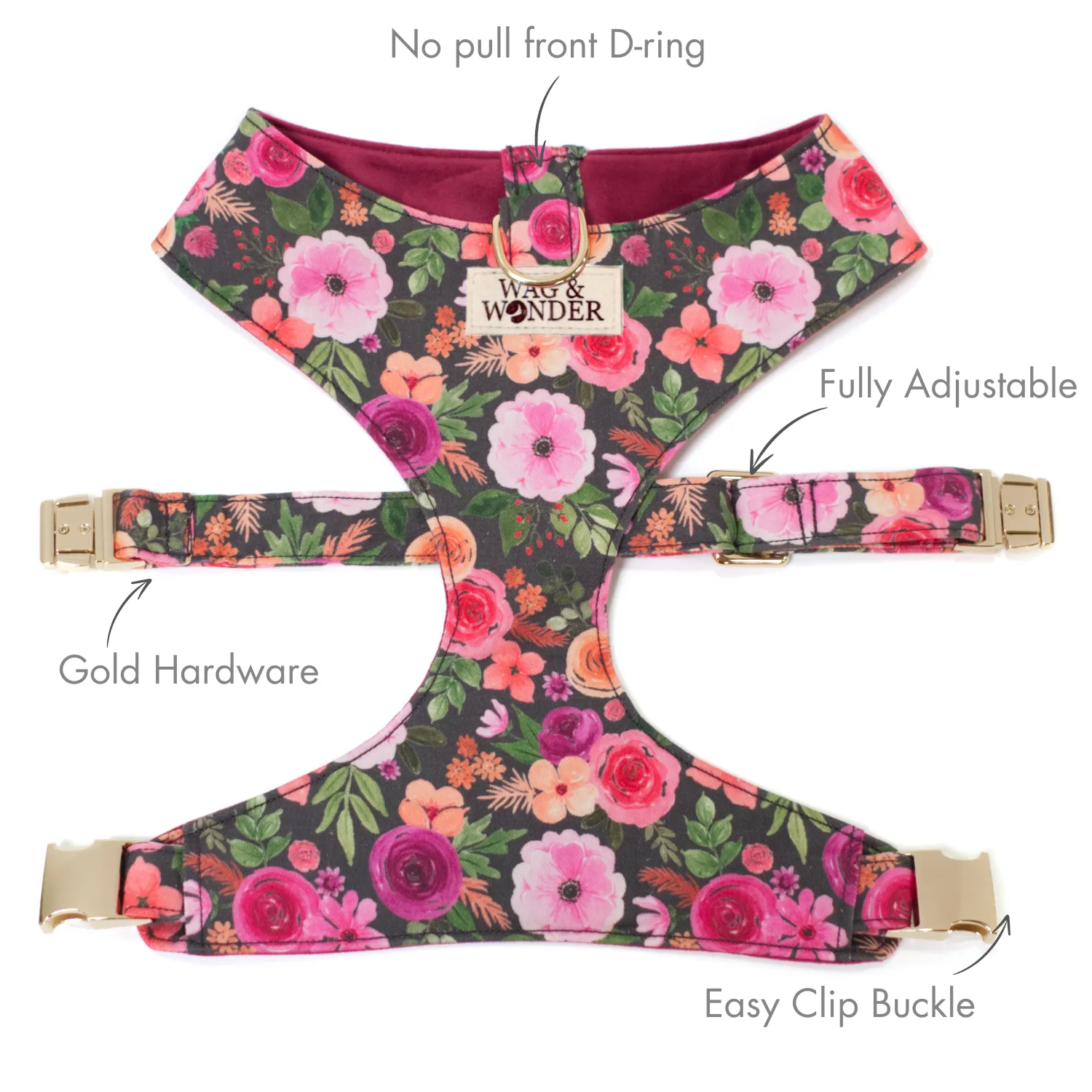 Mulberry Bouquet Reversible Dog Harness   Sailor Bow