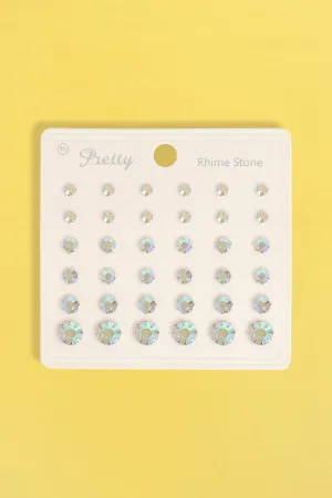MULTI SIZE RHINESTONE STUD EARRINGS SET