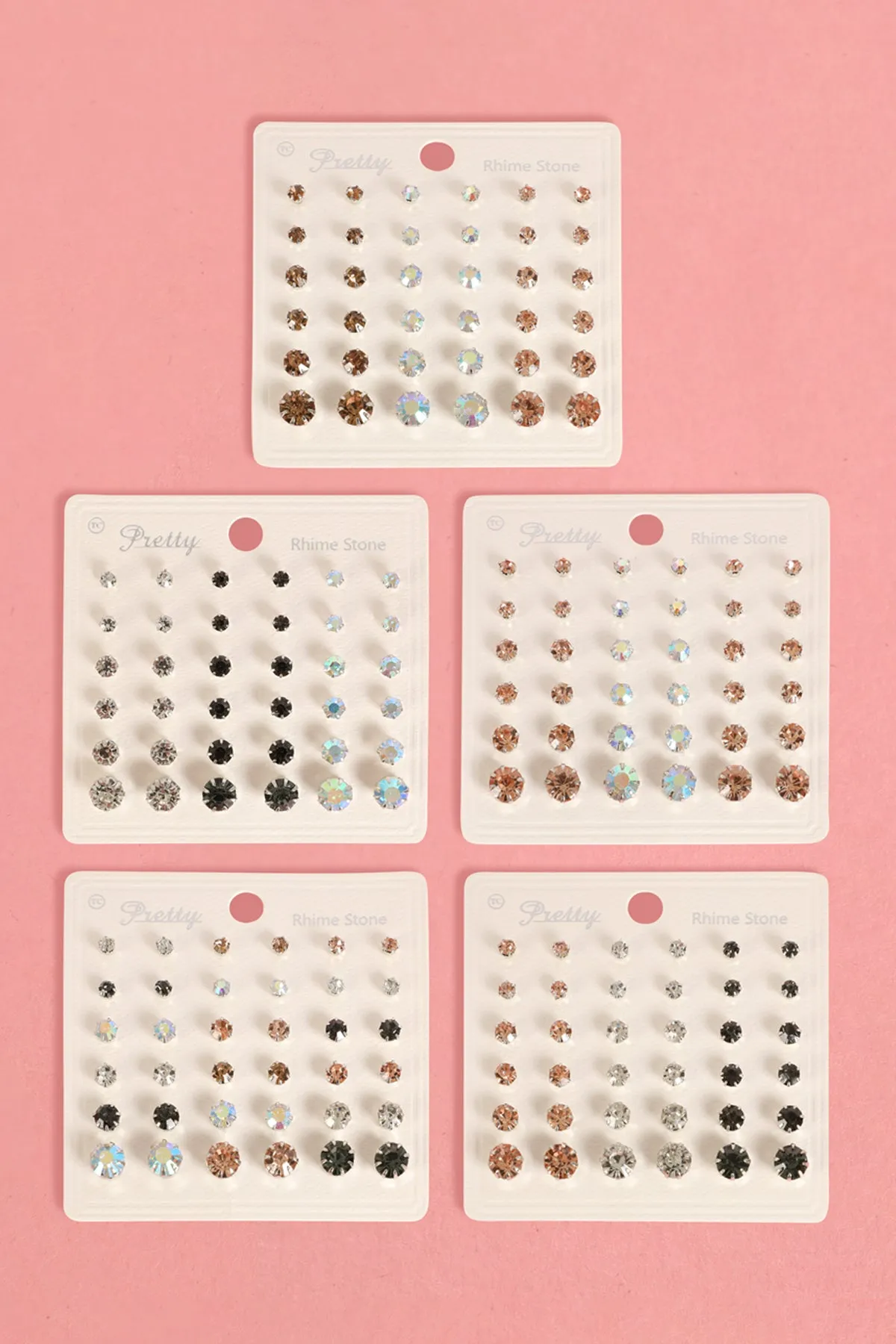 MULTI SIZE RHINESTONE STUD EARRINGS SET