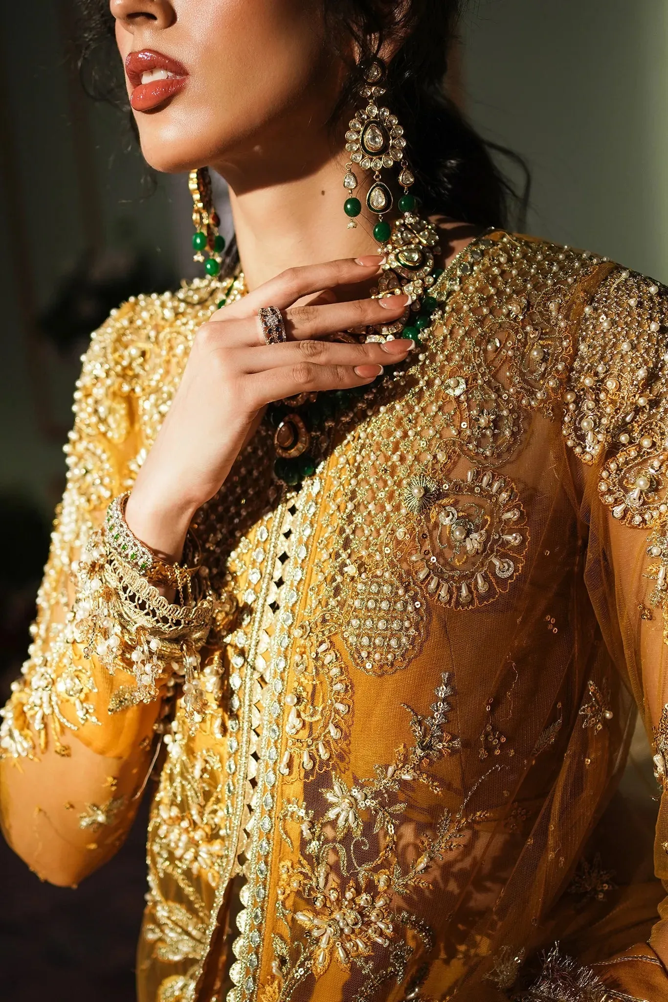 Mustard Pakistani Bridal Dress in Sharara Kameez Style