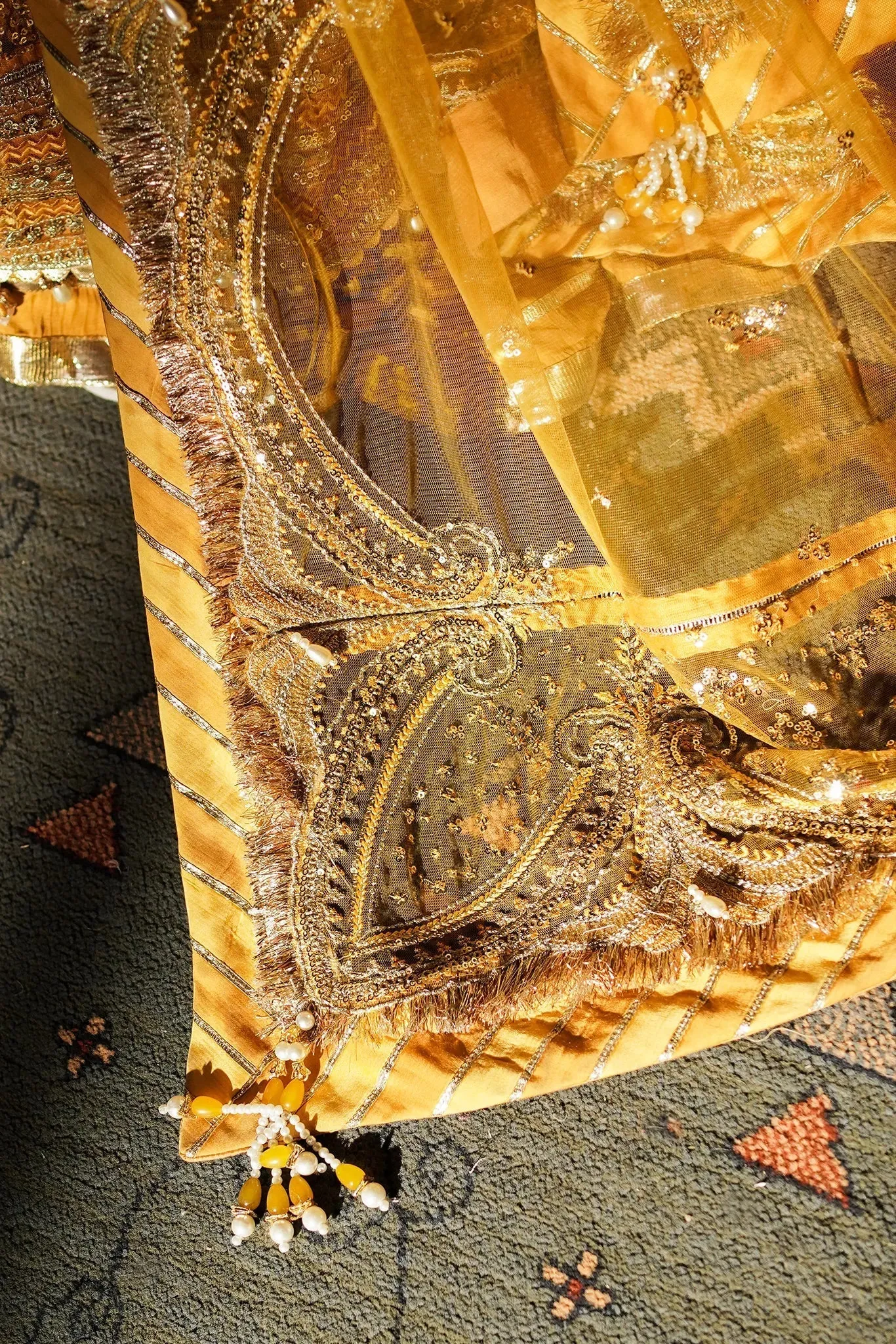 Mustard Pakistani Bridal Dress in Sharara Kameez Style