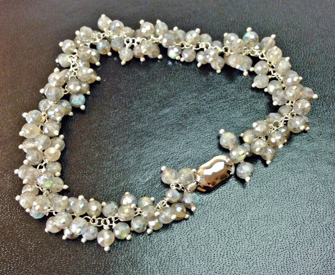 Mystic Labradorite Wire Wrapped Cluster Bracelet
