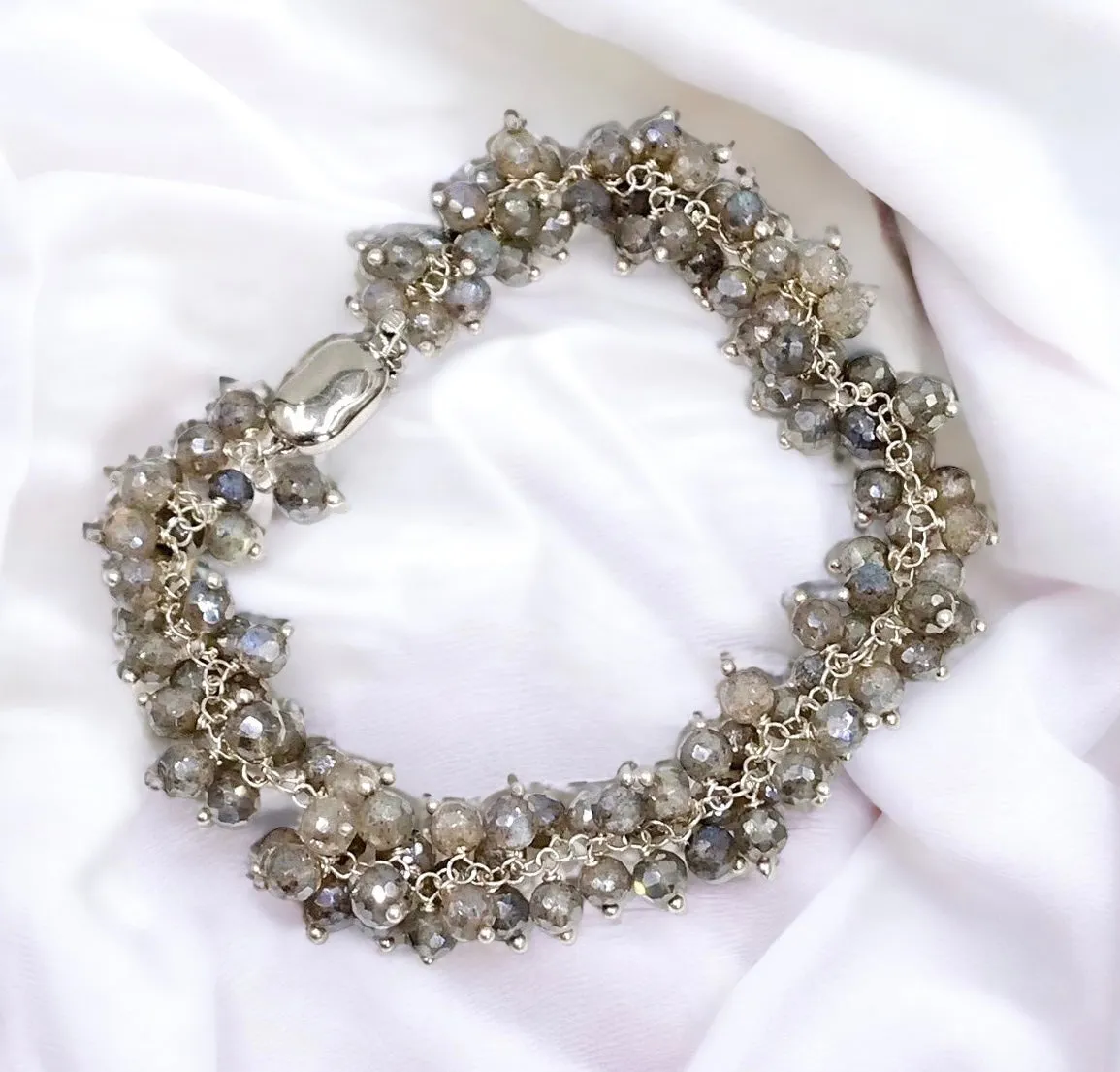 Mystic Labradorite Wire Wrapped Cluster Bracelet