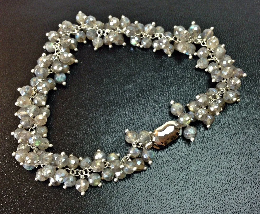 Mystic Labradorite Wire Wrapped Cluster Bracelet