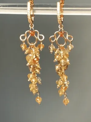 Natural Gemstone Zircon Cluster Dangle Earrings Rose Gold Fill