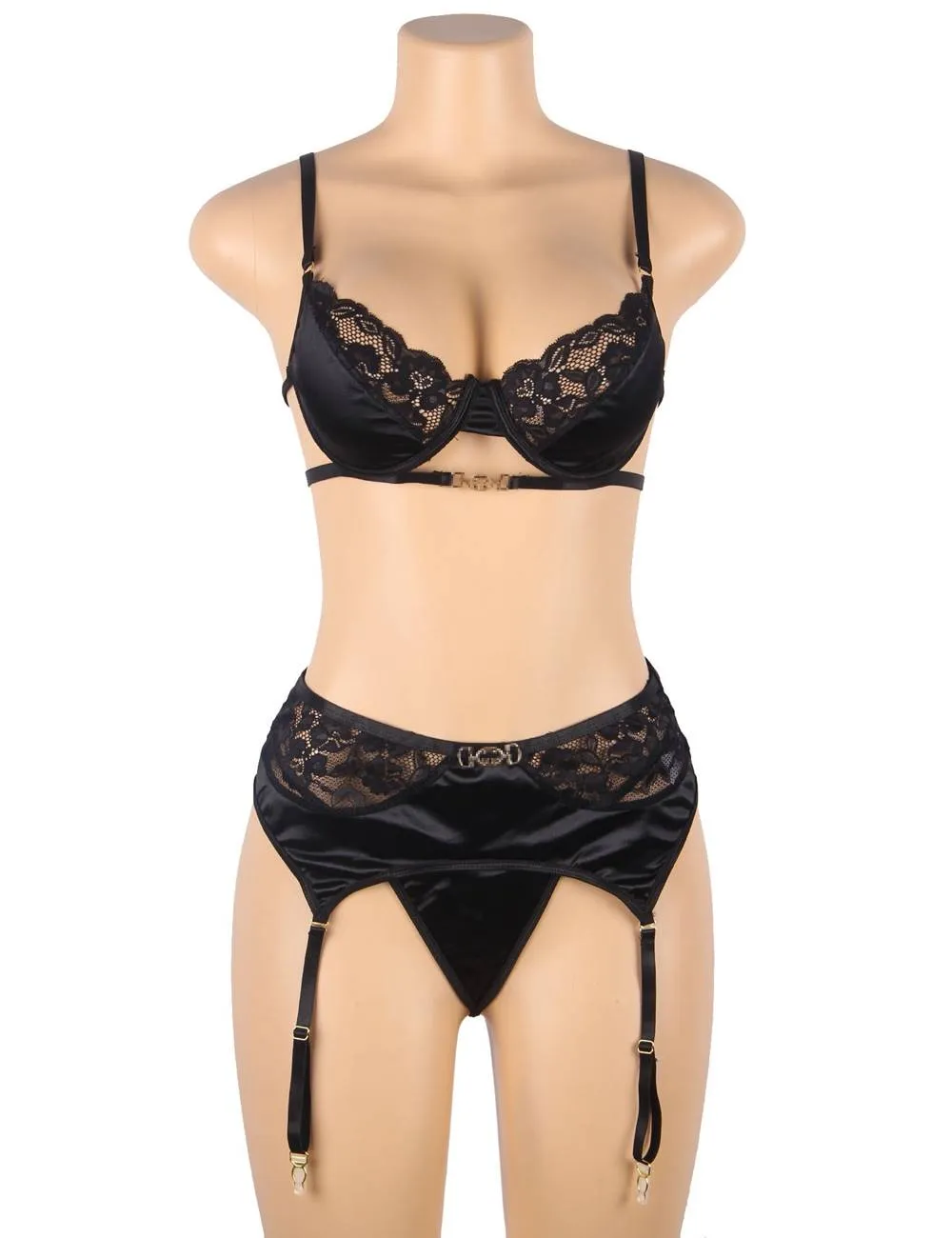 New Delicate lace Stitching Exquisite metal buckle Bra And Garter Panty Set With Farawlaya
