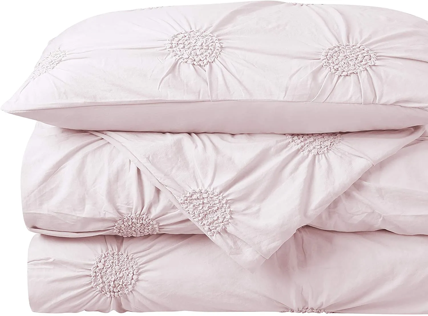 New Wayfair Ultra Soft Ruched Pintuck Rosette Blush Duvet Cover Set by Krinkle in Double/Queen!