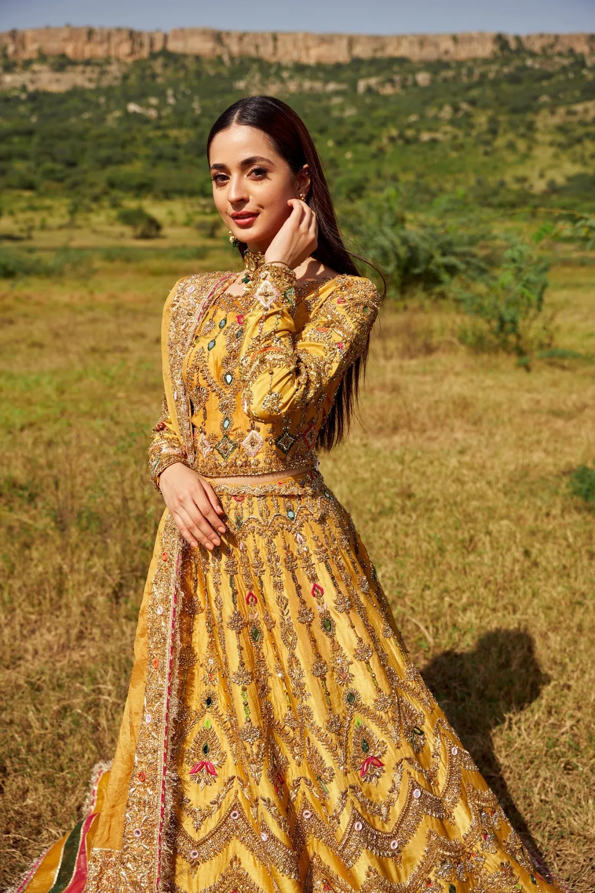 Nomi Ansari Bridal Wedding Dress in Yellow Lehenga Choli Style