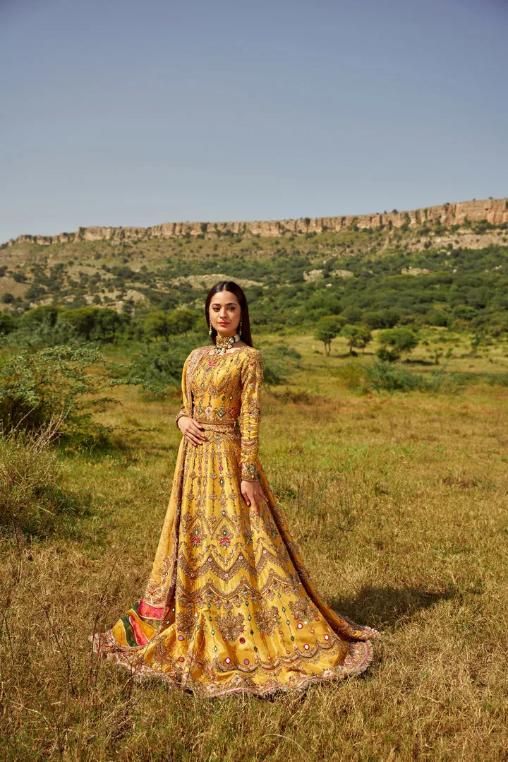 Nomi Ansari Bridal Wedding Dress in Yellow Lehenga Choli Style
