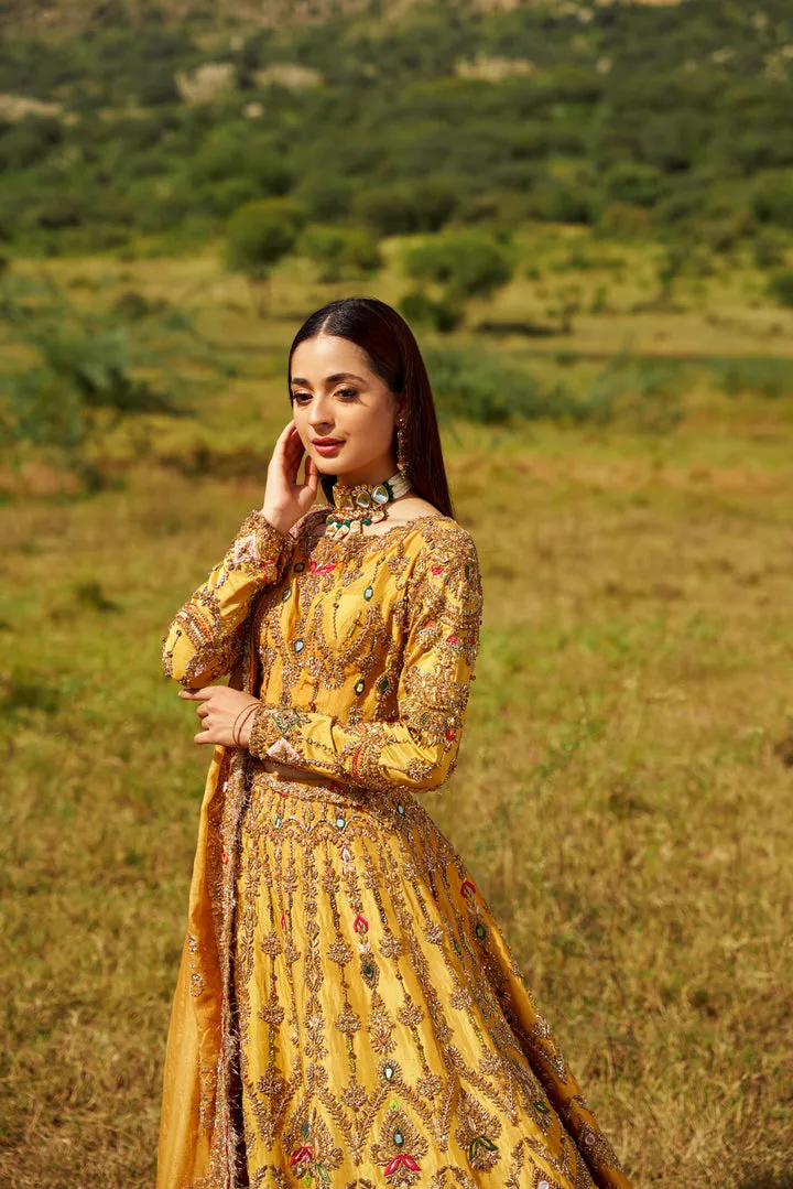 Nomi Ansari Bridal Wedding Dress in Yellow Lehenga Choli Style