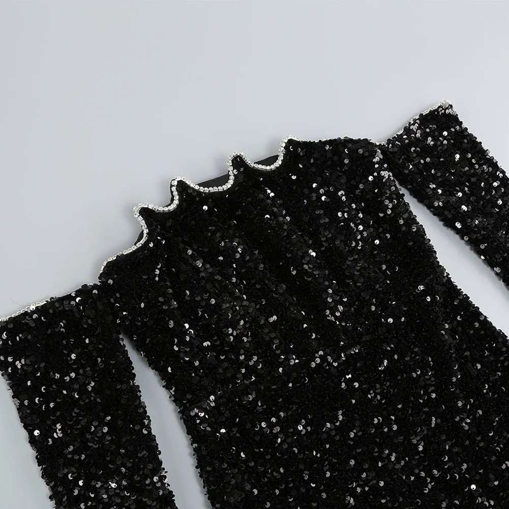 Off Shoulder Long Sleeve Sequins Mini Dress LYF889