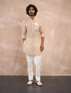 Off-white delicate flowers kurta and pants