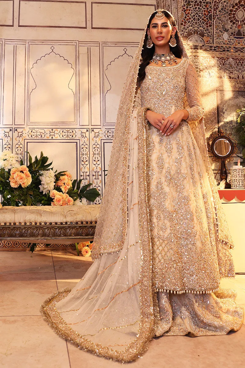 Off-White Pakistani Bridal Frock with Lehenga Dress